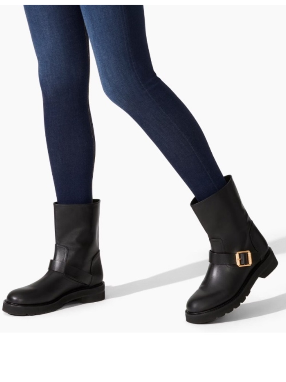 Stuart Weitzman Black Mid-Calf Buckle Combat Boots